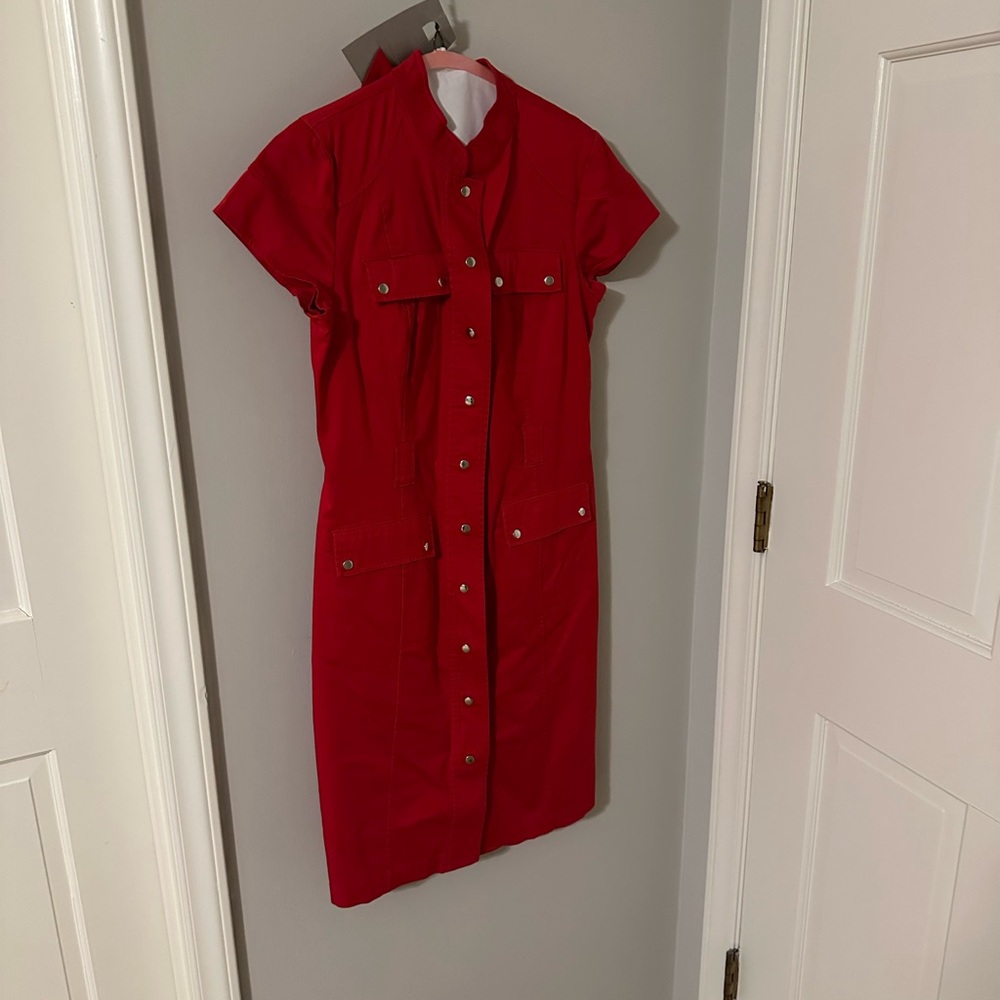 Gorgeous, Calvin Klein Red Button-Up Shirt Dress